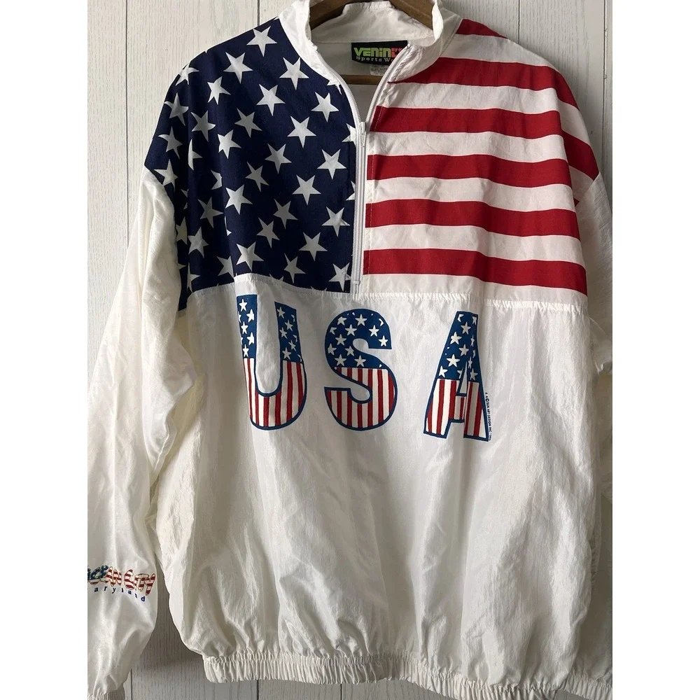 Vintage 90's USA Pullover Mens XL Flag Vinini's Sport Windbreaker Surf STYLE